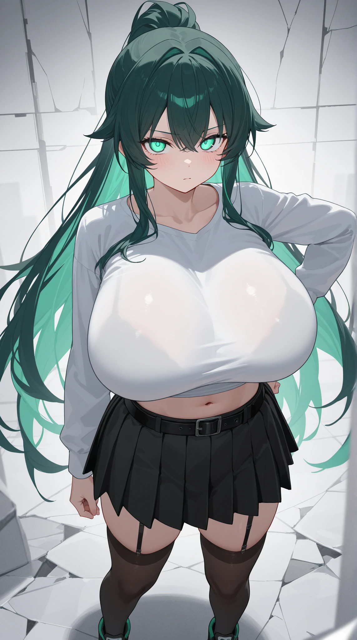 (masterpiece, highres, high resolution:1.2), anime 20 yo girl, portrait, shoulders up, illustration. drawn, dark blue hair woman, green eyes, blushing, solo, sad, sad face, freckles, big lips, huge breasts, perfect body, wearing a turtleneck sweater, anime girl, visible , visible nipples, shirt lift, blowjob