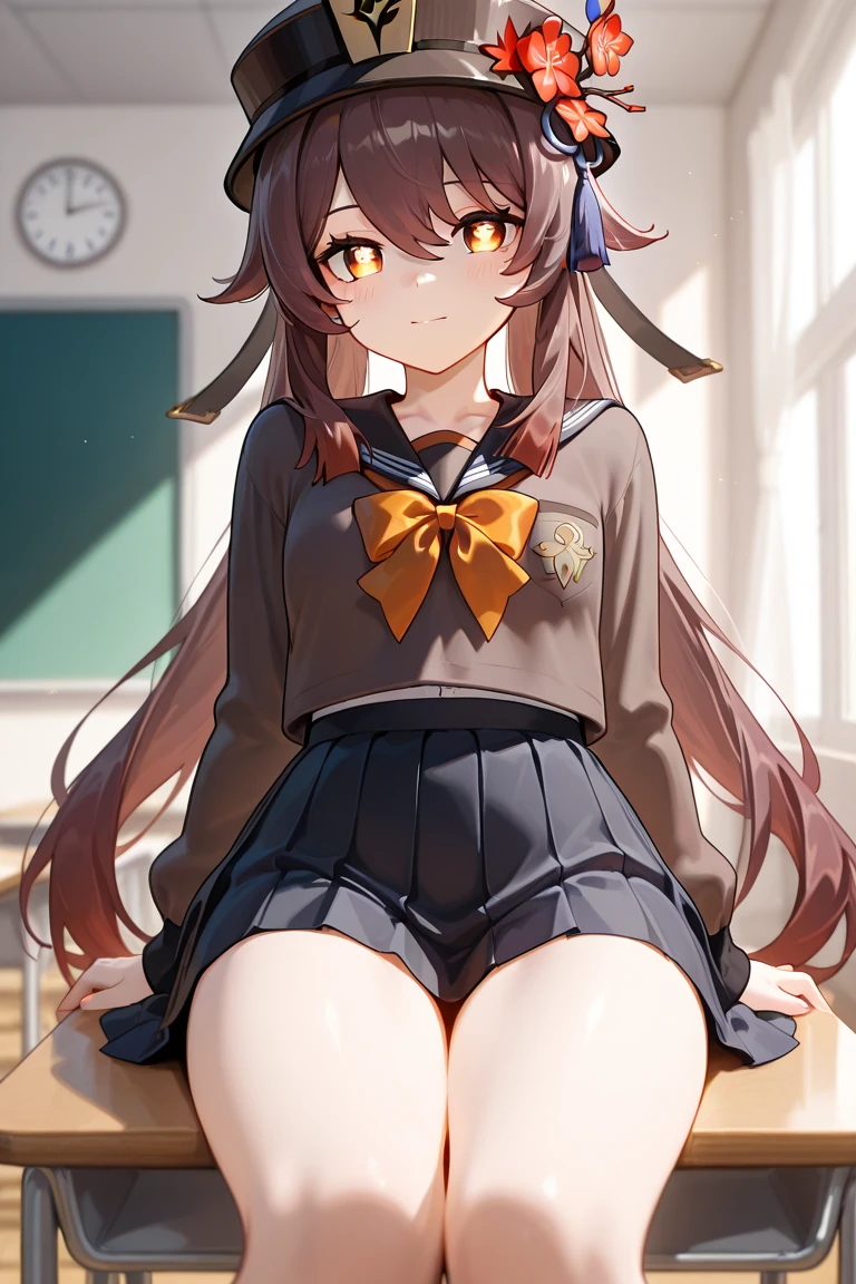 (throw_hand, pink vibrator remote switch in throw_hand, throw:1.2), highest quality, Super detailed, masterpiece, Ultra-high resolution, 8k, Ridiculous, Cowboy Shooting, Blurred, One girl, Focus on the girl, Embarrassing, blush, Lovely, With tears in her eyes and her mouth open, What saliva leaves behind, Wet skirt hem, (Sticky panties:1.1), (Light blue striped underwear), Bulging of the vibrator cord, Vibrator with Garters, [1girl, daiwa scarlet \(umamusume\), umamusume], (medium breasts), (school uniform), (cleavage), Sit on a chair, Classroom Background, (black stockings), (Thighs), (Waistline)