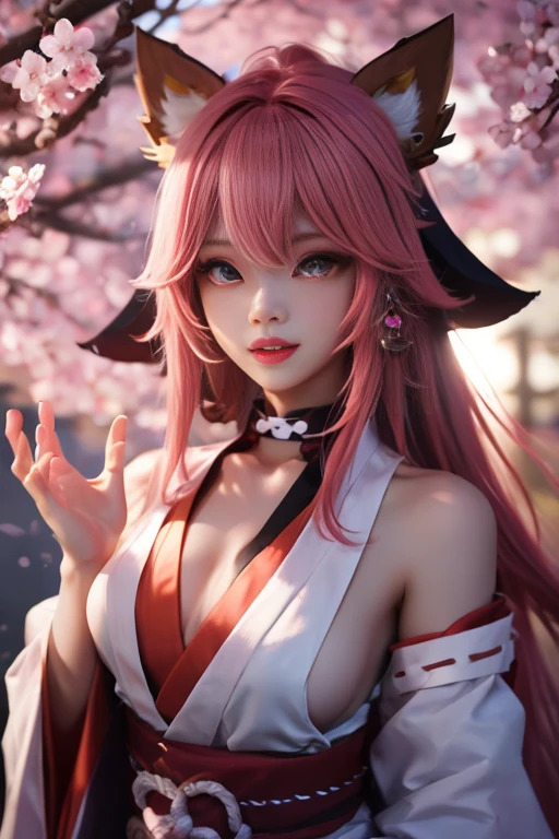 1girl, (school uniform:1.3), pink hair, (ponytail:1.2), best quality, (painting:1.2), purple eyes, earrings, breasts, cherry blossoms, depth of field, detailed face, face focus, shiny skin, smile, (game cg:1.1),
<lora:yaeMikoRealistic_yaemikoMixed:0.75>