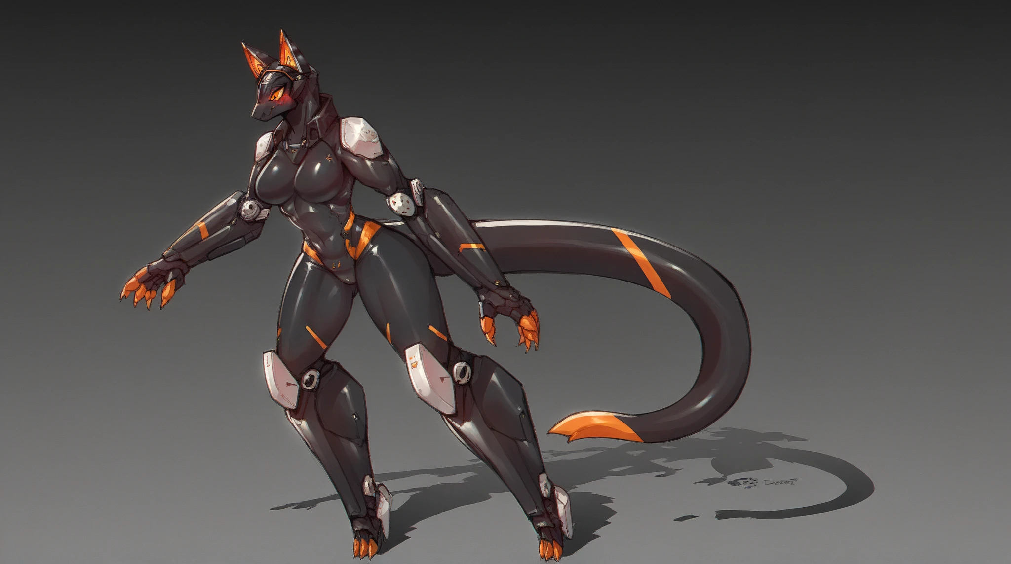 female Rocket Raccoon from Marvel, big breasts, frontal, full-length, looking at the camera, facing the audience, standing pose, simple background, three-dimensional light, detailed full-body concept, sleek digital concept art, beautiful full-body concept art, art trend, CGsociety full-length,