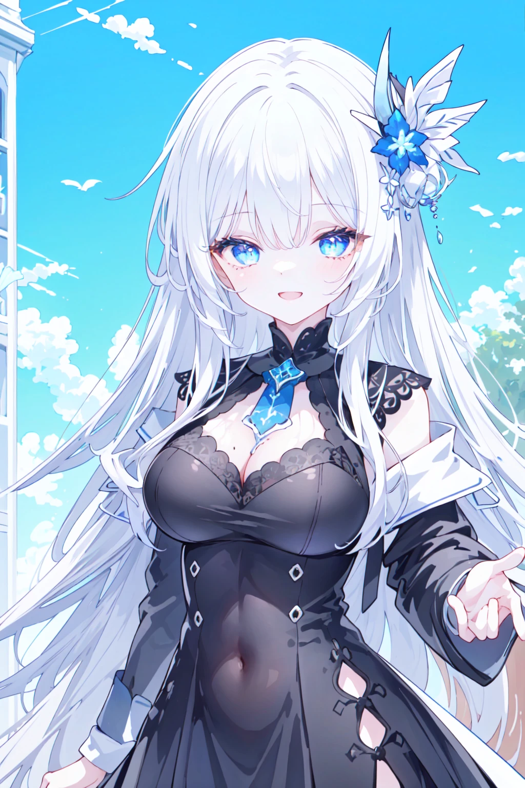 1girl,illustrious (azur lane),azur lane,upper body,looking at viewer,sky,