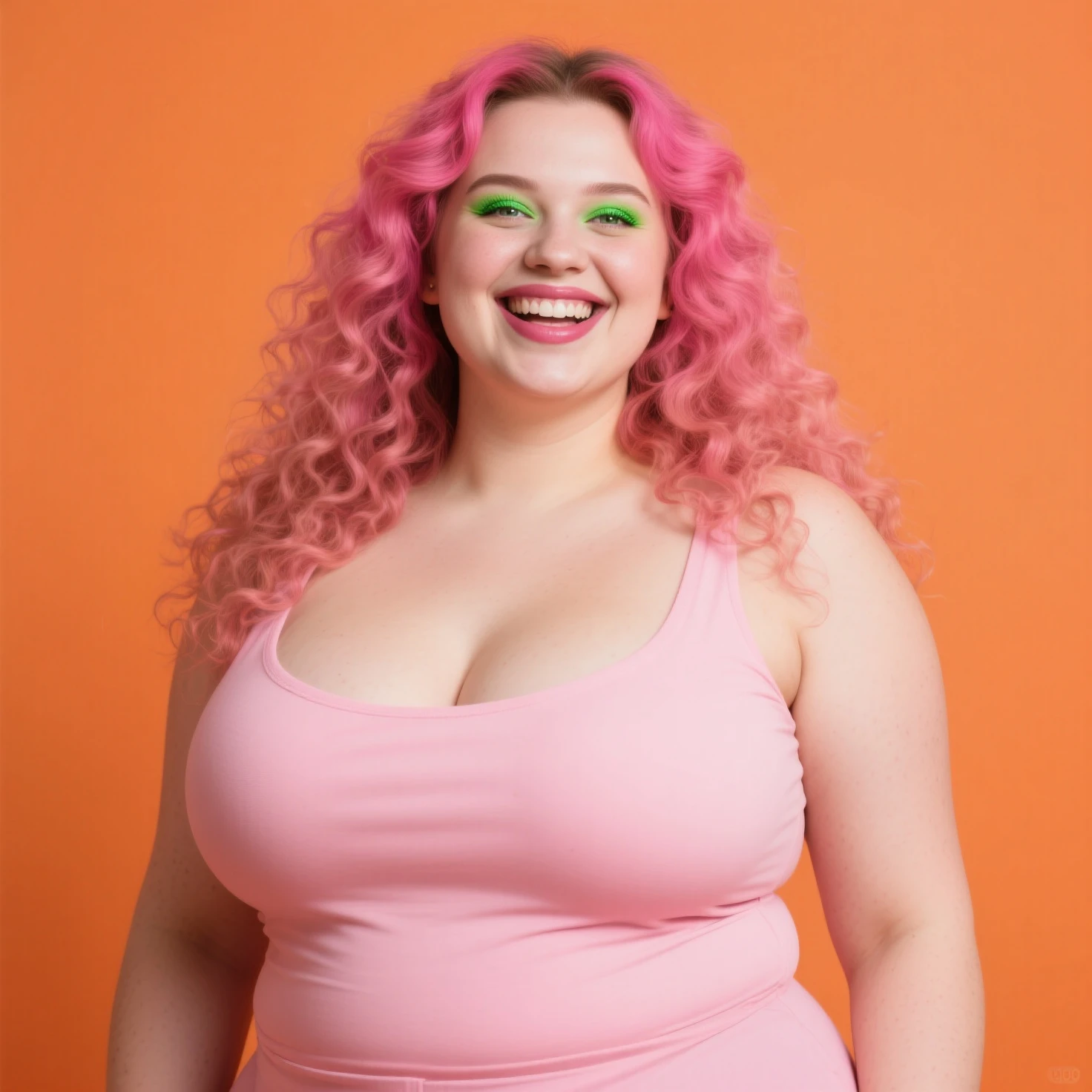 Analog photograph of a red-haired girl, 22 years old, blue eyes, soft makeup, intense pink lips(swollen lips)+, curly hair(pigtails)(very pale skin)+, (big and huge breasts), tight thighs, ass Huge, Chubby girl(curls redheaded).

(Wearing NIKE(r)middy dress(neon-yellow, sleeveless), gold chains on wide neck and oversized glasses frames, holding her shopping bags: 1.0986). NIKE(r) sneakers.

In a empty room, walls are framed in a NIKE(R) logo print wallpaper set(accent in Black color). floral photo design. Like asymmetrical pose, lighting, open mouth. Leaning over, HER lips almost touching the air, with an intimate gaze, waiting for a kiss full of passion and desire. The backlighting accentuates her silhouette, casting a soft glow that enhances the intimacy of the scene. 