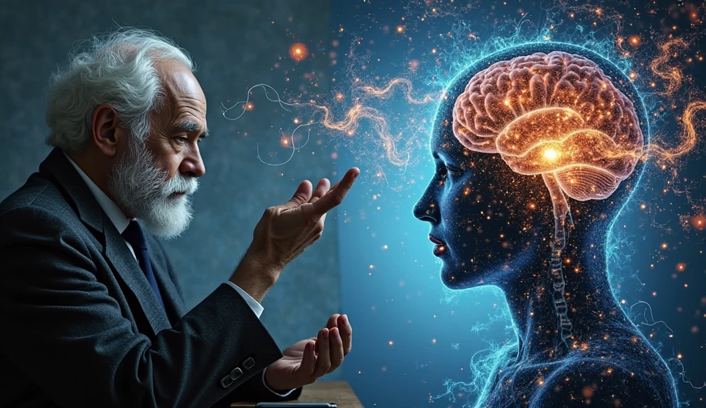 Old man sitting in woman's brain