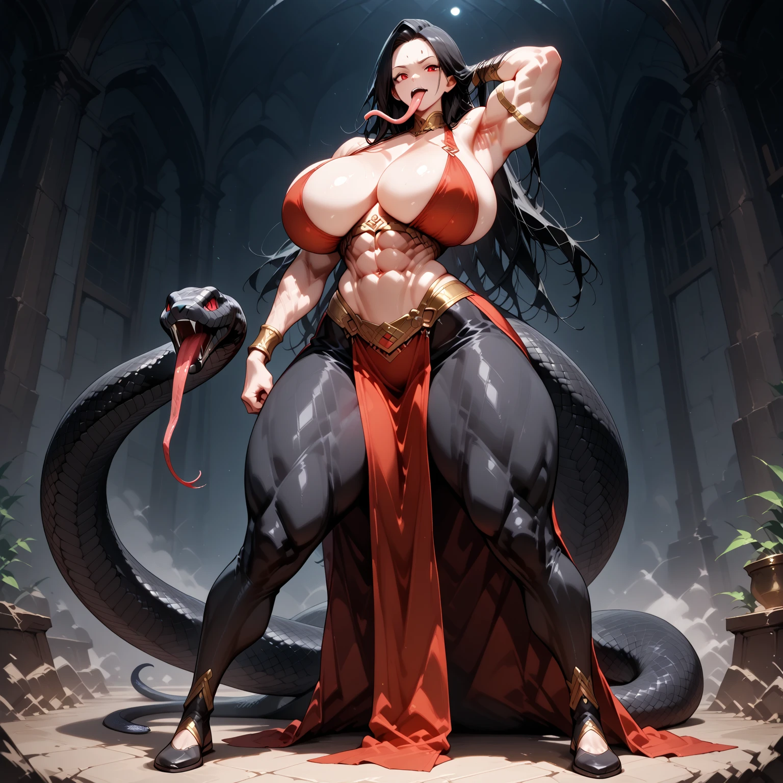 (megan fox:1.25), (muscular:1.5), (full body view:1.25), (masterpiece:1.1), (best quality:1.1), (ornate:1.1), (red and black armor:1.26), (horror:1.0), (esoteric:1.1), (solo:1.4), (dynamic angle:1.0), (cowboy shot:1.0), (woman:1.1),(very muscular bodybuilder girl:1.25), (huge upper body:1.25), (narrow hips:1.0), long hair, (gothic intricate vampiric armor:1.25), (gauntlets:1.0), (shoulder armor:1.1), ((tarot style frame:1.25)), (glowing red eyes:1.25), (huge muscular arms:1.5,), (10-pack abs:1.4), (lots of veins:1.25), thin legs, Realistic, Very detailed face and eyes, masterpiece, (beautiful girl face:1.25)