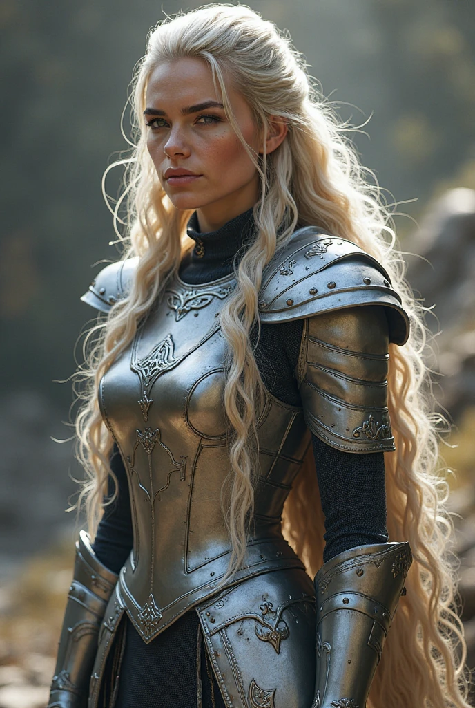 image of a {1elven stunning pose, WARRIOR, standing elegant still, photo_model pose, holding sword, bright shining(ARMOR AND SHIELD) royal regalia robe, perfect proportional anatomy, girl with high heels, silver long hair, multi braid hair, bright shining armor, rain of arrows, battlefight, UHD, intricate detailed, 8k, best quality ever, masterpiece, super detailed, unleashed creativity, beyond imagination, dramatic light, gradient motion color background}, rough, massive bright shining  light all over the background, arrows rain, weathered and textured, slow shutter speed motion photography, shot on Fuji Film XT4 camera f/1.5. ISO 200