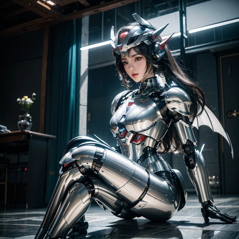a woman sitting on top of a bed next to a window, cybernetic and highly detailed, the super hot and sexy, inspired by Li Rongjin, pale black armor, wlop : :, trending on artstaion, fine details. anime. skins, sci - fi : :, ”ultra realistic, cute anime, freya, by Wang Wu