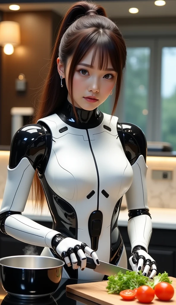 highest quality、masterpiece、超A high resolution、(Realistic:1.4)、((beautiful girl:1.6)), Full body cyborg girl 1 person、16 years old、not human、She has no soul、No bust、Black leotard、Black Armor、Destroyed Corpse、repair、break down、Just like the whole body、Unknown Planet、Electronic Brain、((Skin part is only the face)), Glowing Eyeany separate metal chest protectors)), Metal Robot、((The whole body is a combat robot))、((Body parts are robot parts:1.8))、((The internal structure of the chest is exposed)), ((Mechanical chest armor with LED indicators and meters)), Robotic arms and legs、((Exposed Metal Skeleton of the abdomen))、Metal skeleton of the neck、repair、Destroyed Corpse Mechanical Bra、Full body metal skin、Metal Bodysuit、Metal scales covering the whole body、Metal body、Metal、beautiful girl、Prosthetic arm、prosthetic limb、Full body cyborg、Exposed Metal Skeleton、Asian Beauty、cyber punk、steampunk、Futuristic spaceship interior、Research Room、Complex 3d rendering beautiful porcelain profile ultra detailedd female type android face、Dark brown hair、Glowing Skin、((Ultra-Realistic Details))、Portraiture、Global Illumination、Shadow、Octane Rendering、Metal、Intricately detailed、Japanese detailed、Very complex detailed、Realistic Light、CGSoation Trend、Purple eyes、Shining Eyes、To the camera、Neon detailed、Mechanical limbs attached to the back of a blood vessel connected to a tube Mechanical vertebrae、Attach a mechanical cervical spine to the neck、sit、wire and cables connected to the head、Gundam、Small LED Lamp、masterpiece、 Metal Robot、Metal body、Metal、Prosthetic arm、prosthetic limb、Full body cyborg、Exposed Metal Skeleton、Asian Beauty、cyber punk、steampunk、Future City、Research Room、Complex 3d rendering beautiful porcelain profile super detailedd female android face、cyborg、Robot parts、150mm、Beautiful studio soft light、Rim Light、Vividly detailed、Gorgeous cyberpunk、Ren Hao、Surreal、Anatomical、Facial muscles、cable, wire, Microchip、elegant、Beautiful background、Octane Rendering、HR Giger Style、