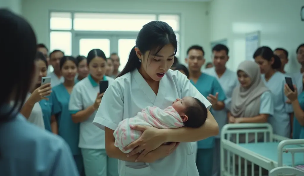 The child cries heavily Crowded people in the hospital