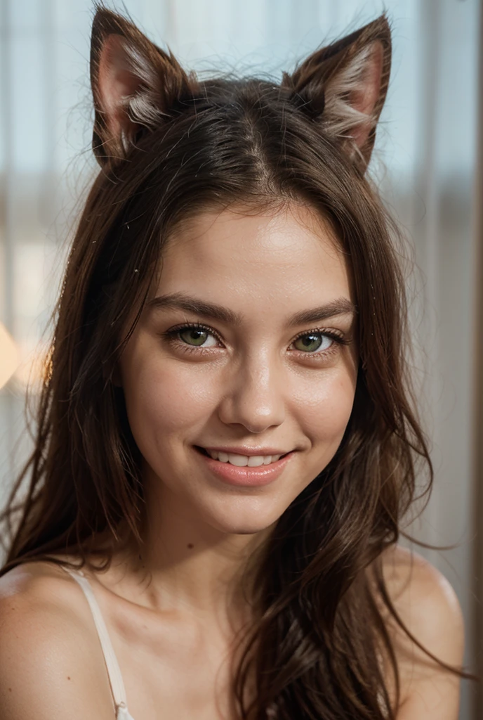 mouse girl, staring at viewer, smiling, blushing, cute