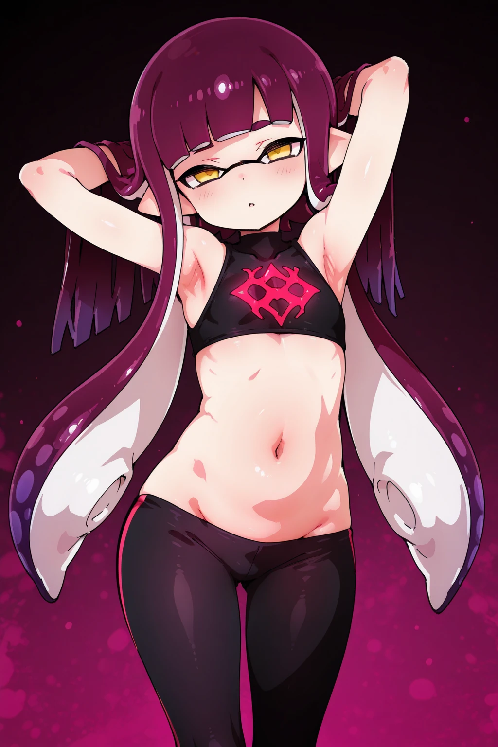 1girl,solo,slim,standing,small breasts, cleavage, wholebody,bra, navel, shorts, heart cutout, pussy peek, , bare arms,transparent clothes,swimsuit, purple eyes, pussy,tv head,wholebody,white stockings pink shoes,fullbody cute,indoors,standing,fullbody,opening legs,dancing,front view,sitting on bed,looking at viewer,sexy