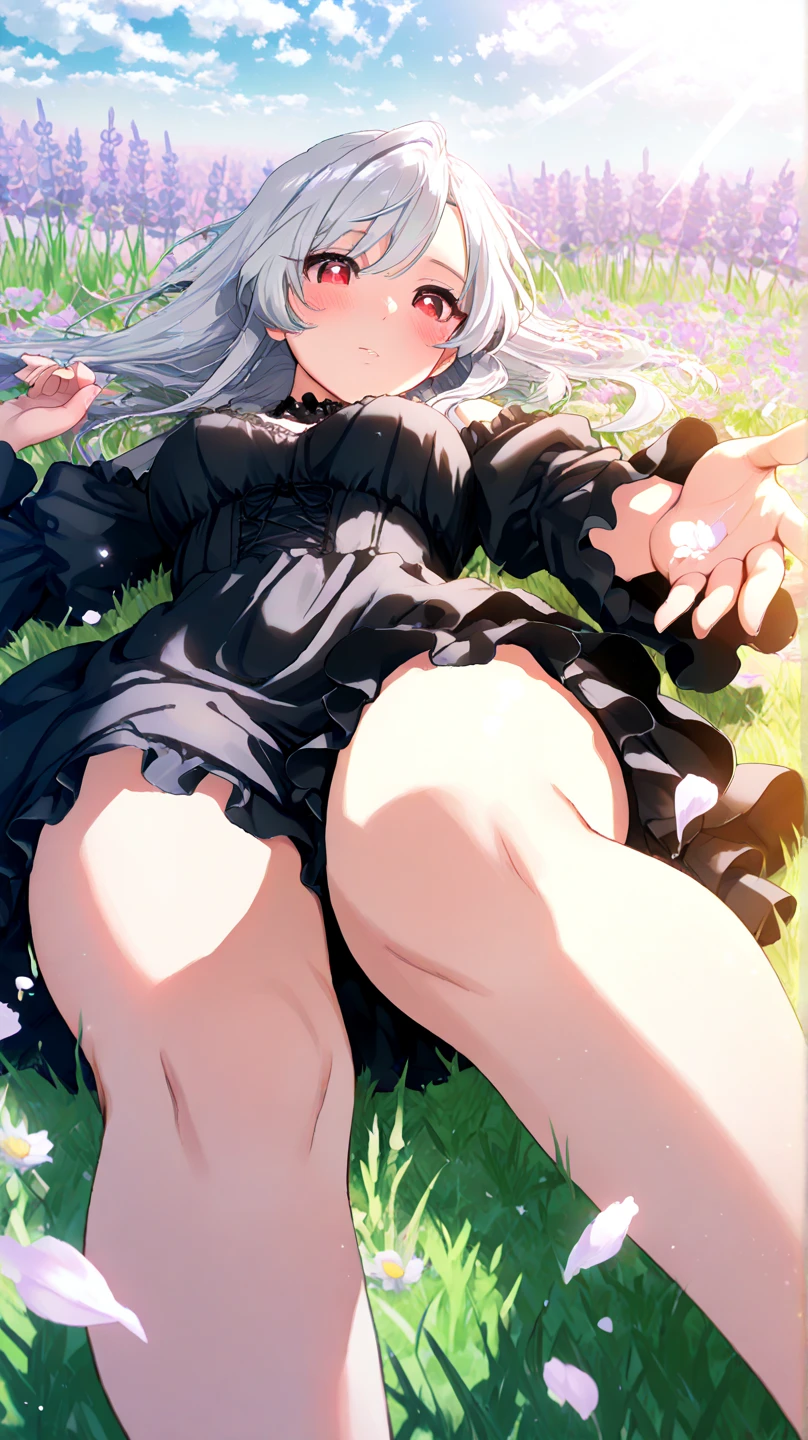 nsfw,sex with one man,facial ,creampie,((nude)),spread legs,sleeping,lying down,large breasts,pussy,from front,female 、 NSFW disorganized, High resolution, super detailed, echidna, brown eyes, medium breasts, hair_ornament, (colored eyelash:1.1), capelet,(eyelash, colored eyelash:1.1), black dress, looking at the viewer, grin and laugh, closed mouth, outdoor, Grass, hill, plain, blue sky