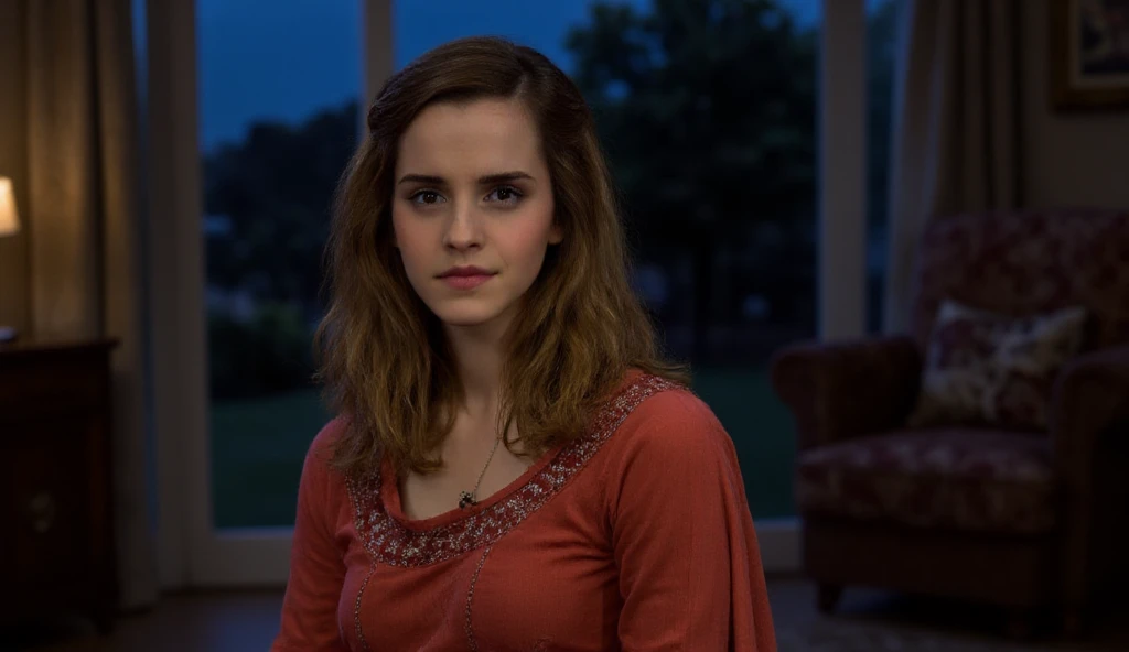 Explore the theme of mysticism by depicting Emma Watson with a blue t-shirt in a dreamy, ethereal setting. Use soft colors and lighting to create a mystical atmosphere.