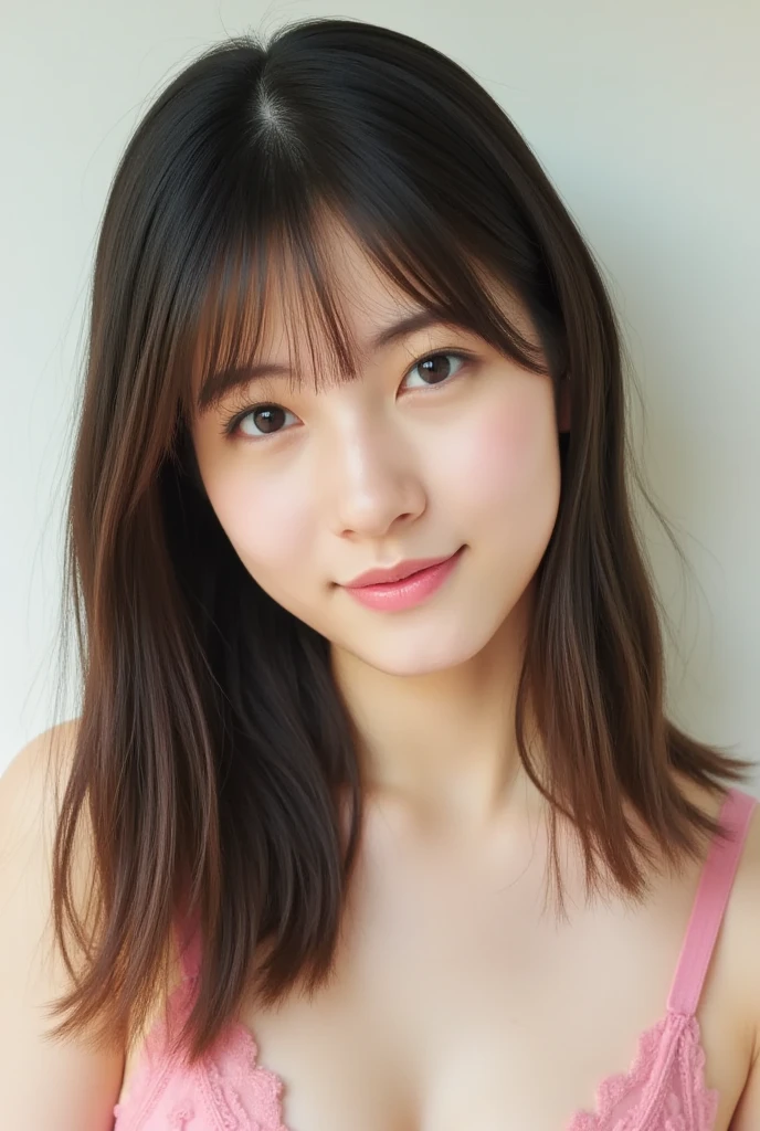 Japanese ),((beautiful girl)),cleavage,An expression that imagines something pleasant:1.2,(perfect body beauty:1.2),((perfect body)),(shy smile),beautiful teeth,