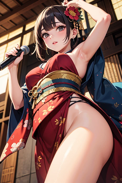 NSFW,Hololive,natsuiro matsuri,kimono,Are standing,leaning forward,small breasts,Ahegao,1 male,penis,sex,insert,Creampie,massive ,Squirting climax,(Sweat:1.7),background:hostel