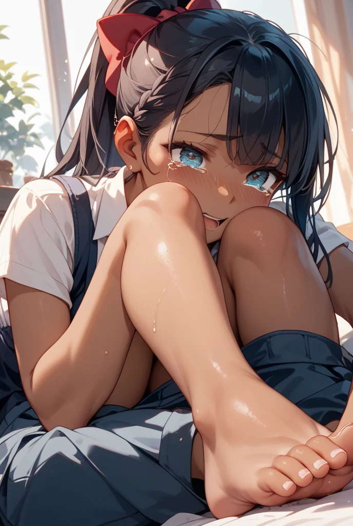 Photorealism、Highest quality、Ultra-high resolution、Browsing Caution、Japanese 、18-year-old、Girl in uniform sitting on bed、Low angle shot:1.5、M-shaped feet:1.4、She opened her legs wide:1.5、Sit with your knees bent and your legs apart、((Showing panties:1.5))、A sexy look for the camera、((Blonde))、((pink silk panties))、Panties close up:1.4、Light blue shirt、Dark blue tartan check pleated skirt、Dark blue socks、A cute and beautiful face down to the last detail、(Pure Eros Face_v1:0.008)、Brown eyes、eyeliner、blush、Embarrassing、Glare、 Glossy Lips: 1.4, impatience、It was scary、Glare、Panty Appeal、Panties close up:1.3、blush、はAre crying、Are crying、Open your knees、Spread your legs、Disheveled clothes、dressing、Medium Long Hair,In the bedroom、Anatomically Accurate human body、Perfect Arms、Perfect hands、Perfect Fingers、Perfect Legs、Accurate human body