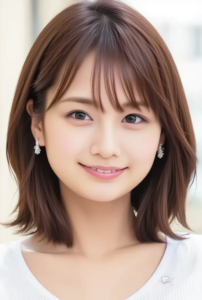 (((masterpiece))), ((photo realistic:1.2)), full body, flat chest, Japanese girl, (no makeup, broad jawline, puffy face), Lace tiered dress, very light brown hair, Bobcut, messy hair, laugh out loud, earrings, necklace