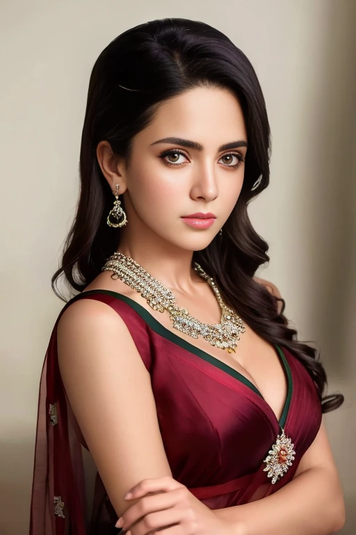 Lebanese lady, diamond dangling earrings, necklace, bracelets, small breasts, red lips, smokey eyes, red long satin dress, sad, hot, off shoulder, sleeveless, red cheeks, blush, side swept hair style, cleavages, radiant skin, dark party with neon lights, shy, embarrassed, 40 years old, eyes closed, moaning