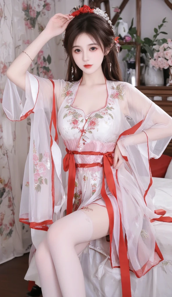 ((Best Quality, 8K, masutepiece :1.3)), A 23-year-old girl,sahara desert at night、 Pretty woman with emphasizing slender abs :1.3,japanes、(Hairstyle Bob Cut, Huge breasts :1.2)、gargantilha、项链、hair adornments、Chinese costume with transparent lace(chinese clothes),( spread your legs and show your pussy, thighs thighs thighs thighs:1.2)、M-shaped leg pose、Dig into the buttocks、Colorful Chinese clothing with transparent lace、Shot from a side angle