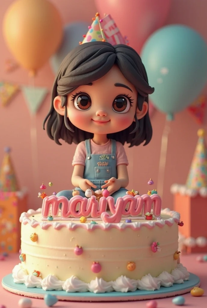 3d illustration of a woman
sitting casually on front of a cake the character must wear casual moder moder clothing such as jeans jacket and snekers shoes the back ground of the image is party theme .write ' SARIKA' on the birthday cake .make sure the text is not misspelleed.her age
