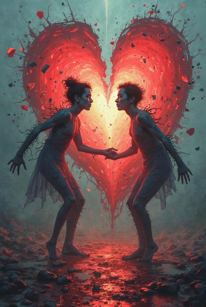 (Man giving woman huge glowing red heart),(There is a beautiful eye in the red heart:1.3)(Clear anatomy,A heart glowing red beats in the center of the picture.:0.85),(Tom Hardy and Audrey Hepburn)(A man and a woman hugging each other face to face,Sharing a huge heart),Black light art,sharp focus,Toned muscles,Background human upper body muscles, fantasy,Reality,cartoon,3d rendering,super fine, Eighth Route Walker, Behavioral Contest Winners, vanity, trumpet, modern, 超Reality主义