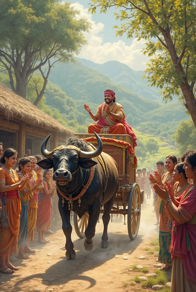 An haryanvi is singing a song on bullcart 