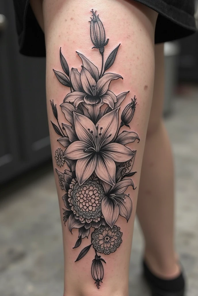 A woman with a flower tattoo on her arm, flores detalhadas, tatuagem no ombro, flores com detalhes intrincados, fotografia de uma tatuagem de manga, tattoo on upper arm, Ultra - realista e intrincado, tatuagem no ombro, altamente realista e intrincado, tatuagens florais, tattoo sleeve on her right arm, linha forte, tatuagem sombreada, down left arm and back, realismo super intrincado