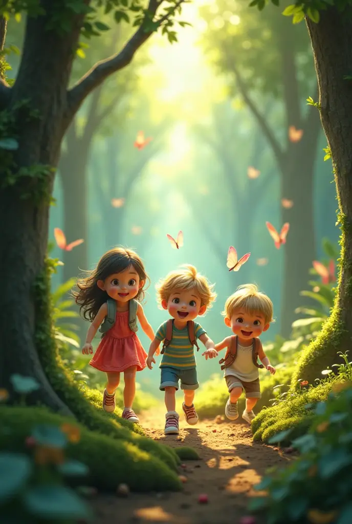 Three kids in the forest
