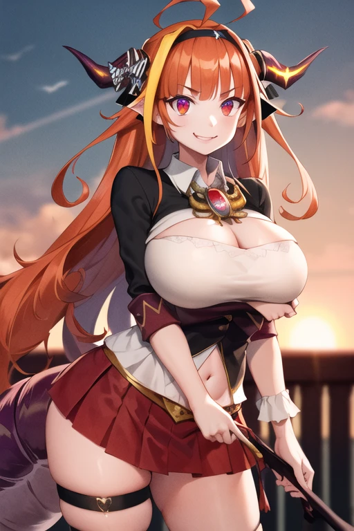 Asuna sword art online, anime style, (masterpiece:1.35),(bestquality:1.4), 8k,ultra-detailed, photography, (ultra-realistic:1.4), film grain, Fujifilm XT3, depth of field, female focus, mature female, cosplay, (sexy Asian female:1.45), looking at viewer, bare shoulders, blush, closed mouth, seductive smile, red lips, detached sleeves, (hand grab thigh)!!, earrings, pelvic curtain, hair between eyes, orage hair bangs, orange hair, very long hair, detailed realistic hair, hair braid, japanese clothes, Asuna's clothes, detailed realistic clothes, jewelry, detailed jewelry, neck garter, necklace, plump breasts, (breast cleavage)!!, (covered chest)!!, super seductive temptation, open skirt, petticoat, fishnet legs, panthyhose, smooth thighs cleavage, (garter thighs), high_thighs, armpit, erotic, nontraditional Asuna, (shiny eyes pupils)!!, detailed eyes, (homochromatic eyes)!, cherry blossom, (sit down at road side)!!, green vilage, cold vibe, asuna yuuki \(sword art online\), (correct anatomically)!