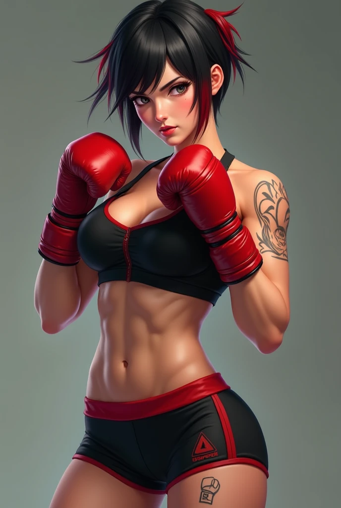 A futa sexfighter in a boxing ring wearing nothing but a crop top and a thong