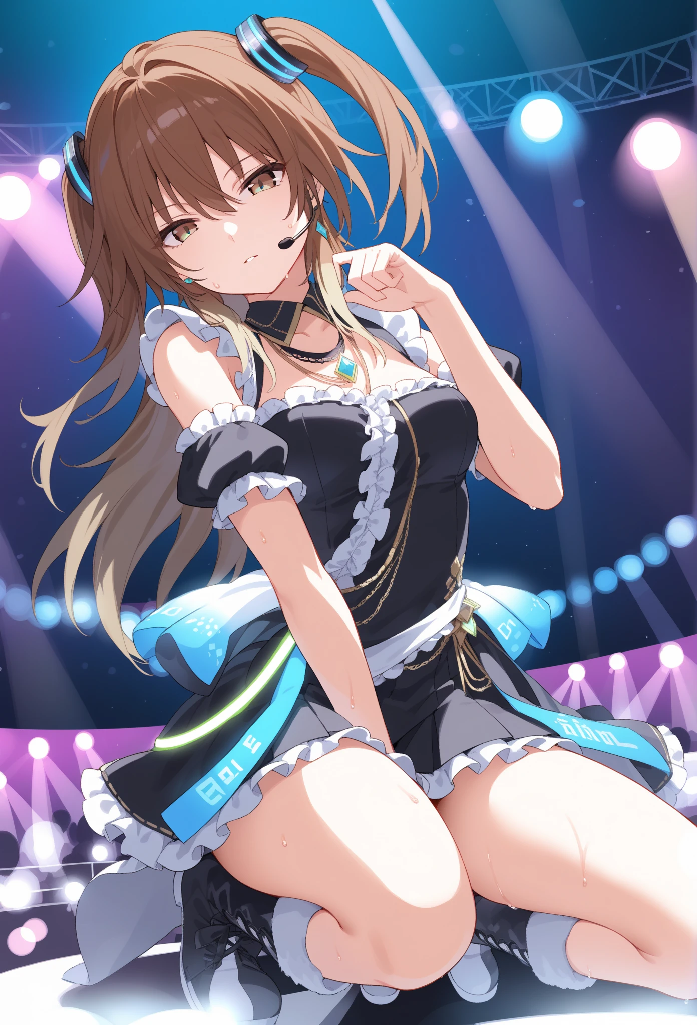 Mirai Kasuga (Home to 1 million people), (Highest quality, 8k, masterpiece, Very detailed:1.2), (Lens flare, Particles of light, Shine), Big Breasts, smile, Open your mouth, masterpiece, Highest quality, Very detailed, High resolution, Very detailedCG, Official Art, ((BTBS)), Dynamic Angle, Perfect body,sexy, Panty shot, sit,M-shaped feet, (Squat down with one knee raised、Spread your legs),Panties digging into the crotch,