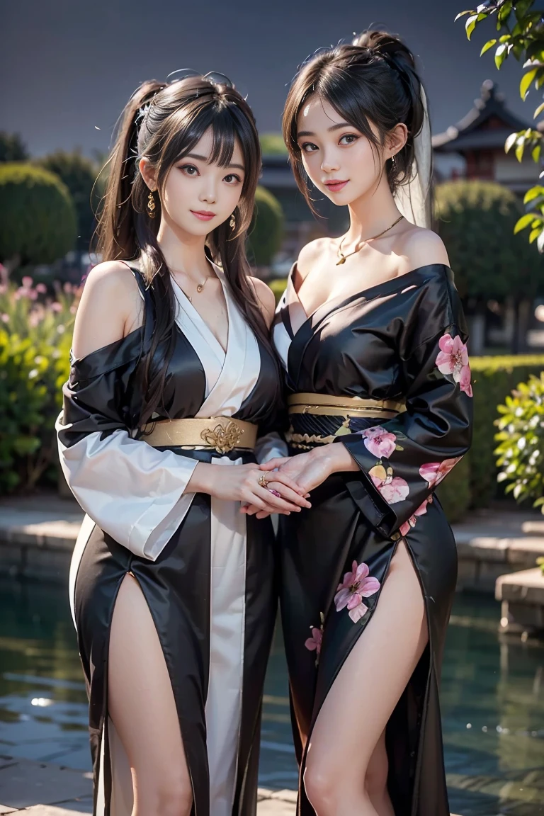 The upper part of the body、女の子1人、A dark-haired、Bun hair、mansion、Purple Eye、Open Y-shirt、Very large breasts、front facing、Two legs、Two hands、Japan anime-style odd-eye, rain falling