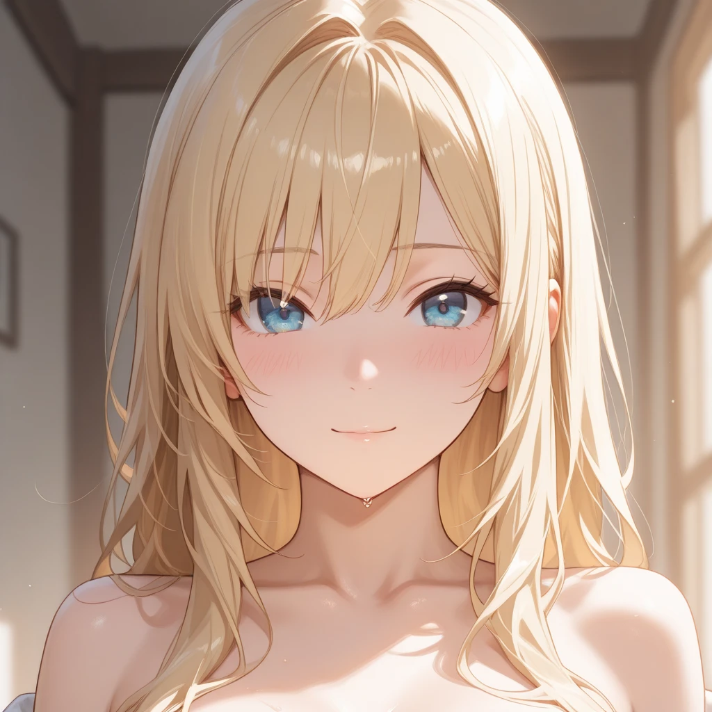 blonde girl with blue eyes, 15 years old, fair skin