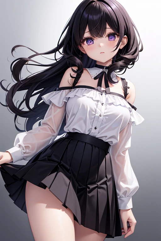 Black Hair,Long Hair,corset,mini skirt,Sleeveless,whole body