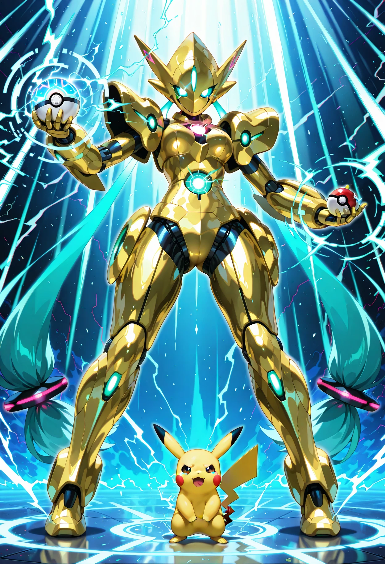"Powerful barbarian with insect-like angelic armor, reminiscent of Digimon and Guyver, joins forces with a group of sentai heroes. The robot girl with huge breasts adds an overwhelming presence to the scene.",smile