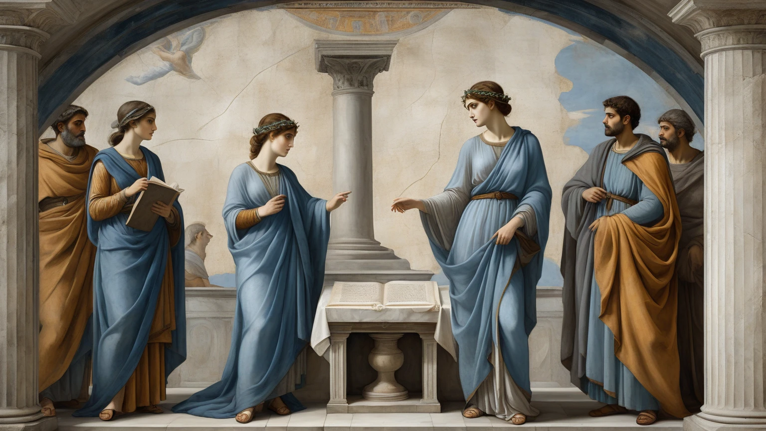Ancient Greece, Fresco, mosaic, Colorful, Mythological scenes, Interior decoration, mural, Rich in detail, Art details, Light and shadow, Historical art
