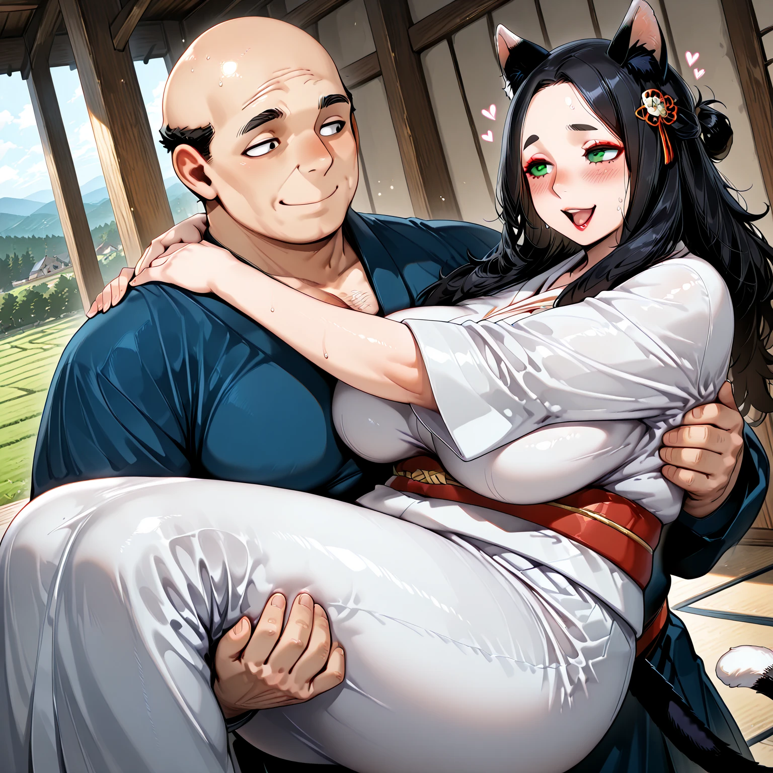 Score_9, score_8_up, score_7_up, score_6_up, score_5_up, score_4_up, source_anime, cute girl, detailed eye, kimono, BREAK nezuko, bare shoulders, brown hair, sagging gigantic huge biggest breasts, huge dark areolae, areola slip, dark nipple, hairy armpit hair, Japanese, cute Japanese, sweating, heart mark words, in Japanese style room, hentai atmosphere, cum shot, blushing, blowjob, penis, blushing, ahegao, dark lighting, bukkake, pov, holding testicle, makeup, showing armpit, 1boy, 1girl, 69 position, boy asshole, tongue into anal, anus, long tongue, oni girl, horn, sadist, femdom, ass hair, spreading testicle