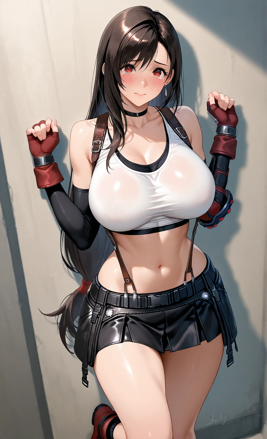 tifa lockhart, final fantasy, fair skin, long dark hair, red eyes, ((detailed eyes:1.2)), large breasts, wearing toga, sexy, sensual, sleeveless, sideboob, underboob, masterpiece, top quality, best quality, official art, beautiful and aesthetic:1.2), extreme detailed, colorful, highest detailed