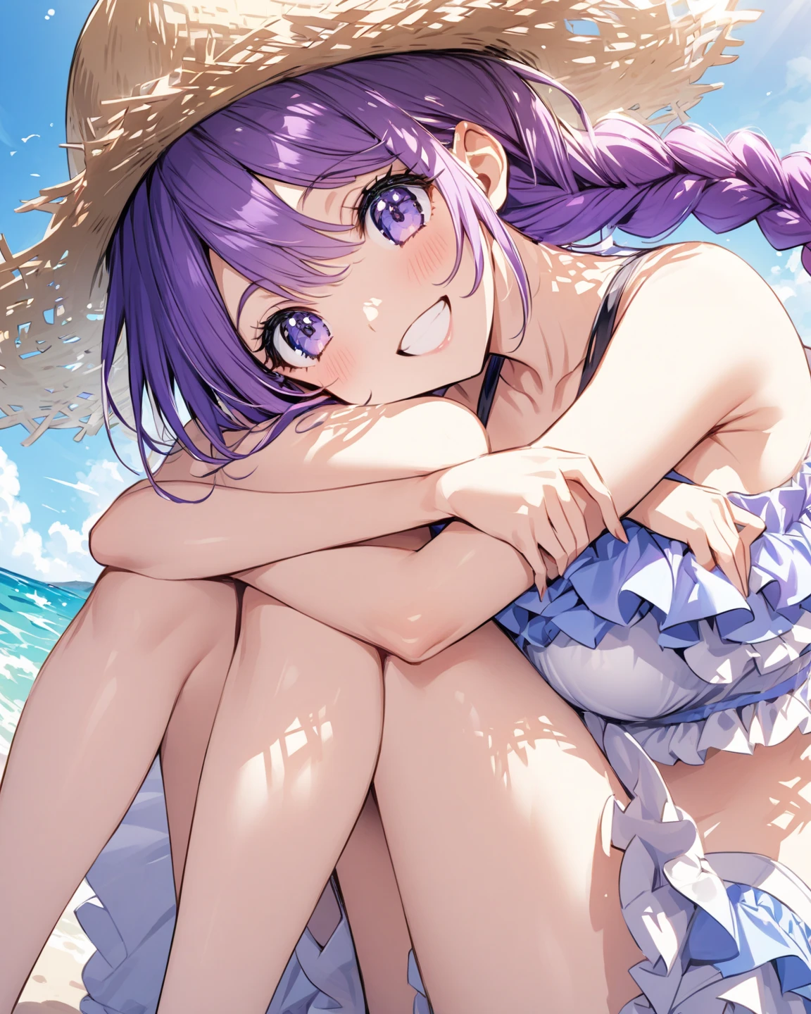 draw me a girl with rainbow hair, with clear beautiful blue eyes, beautiful skin, beautiful smile, rainbow hair