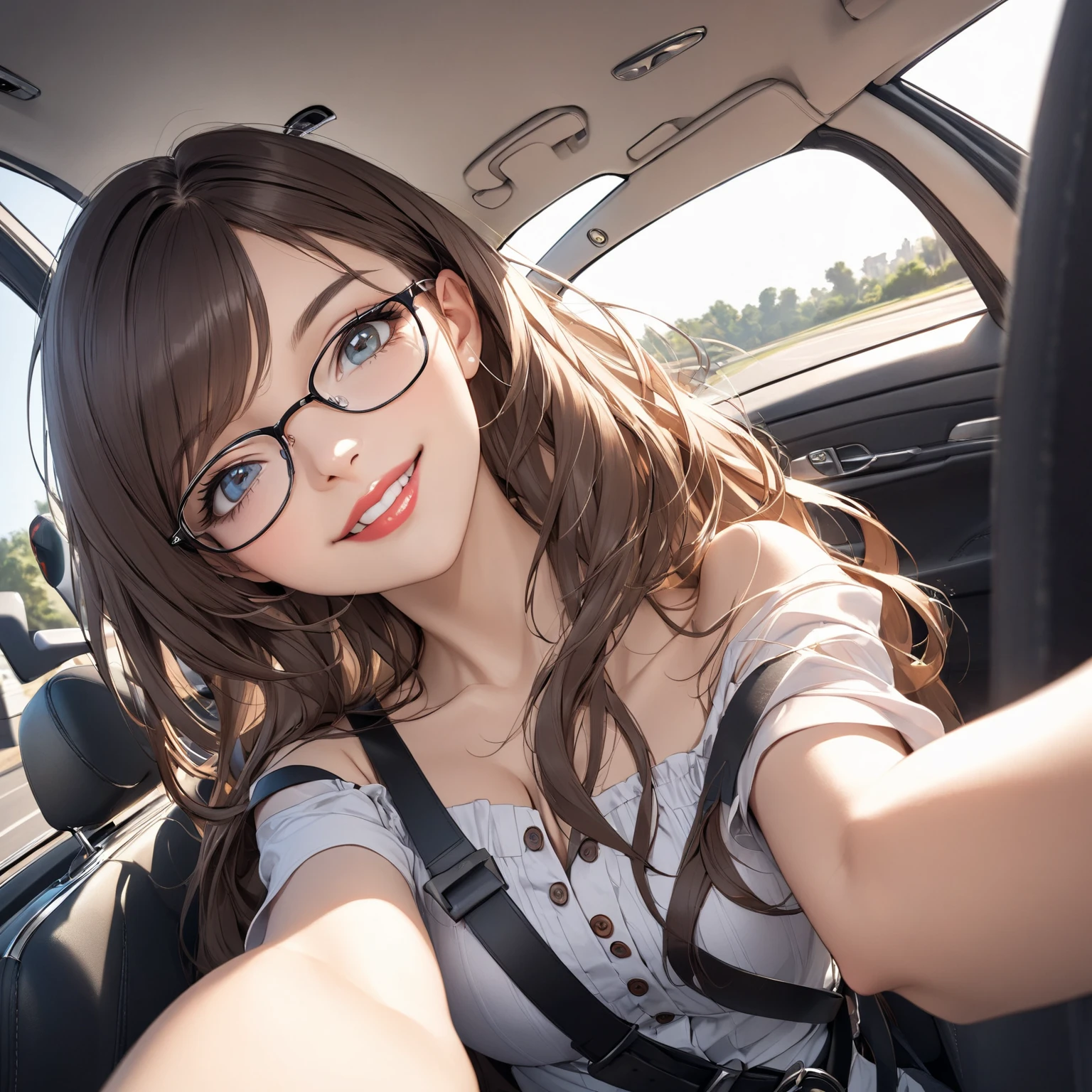 ((((masutepiece, Best Quality, High resolution)))), extremely detailed 8K, (Ultra HD, Ultra-detailed, Highly detailed), (独奏、1 female:2), Lustrous hair, (dynamicposes), facing at camera, ((爆乳,cleavage、爆乳、Erect nipples 、Seductive smile,Open mouth、Hida,beautifull detailed face、Detailed eyes、Detailed eyes)), see through tank top、(sun beam, Sunlight)