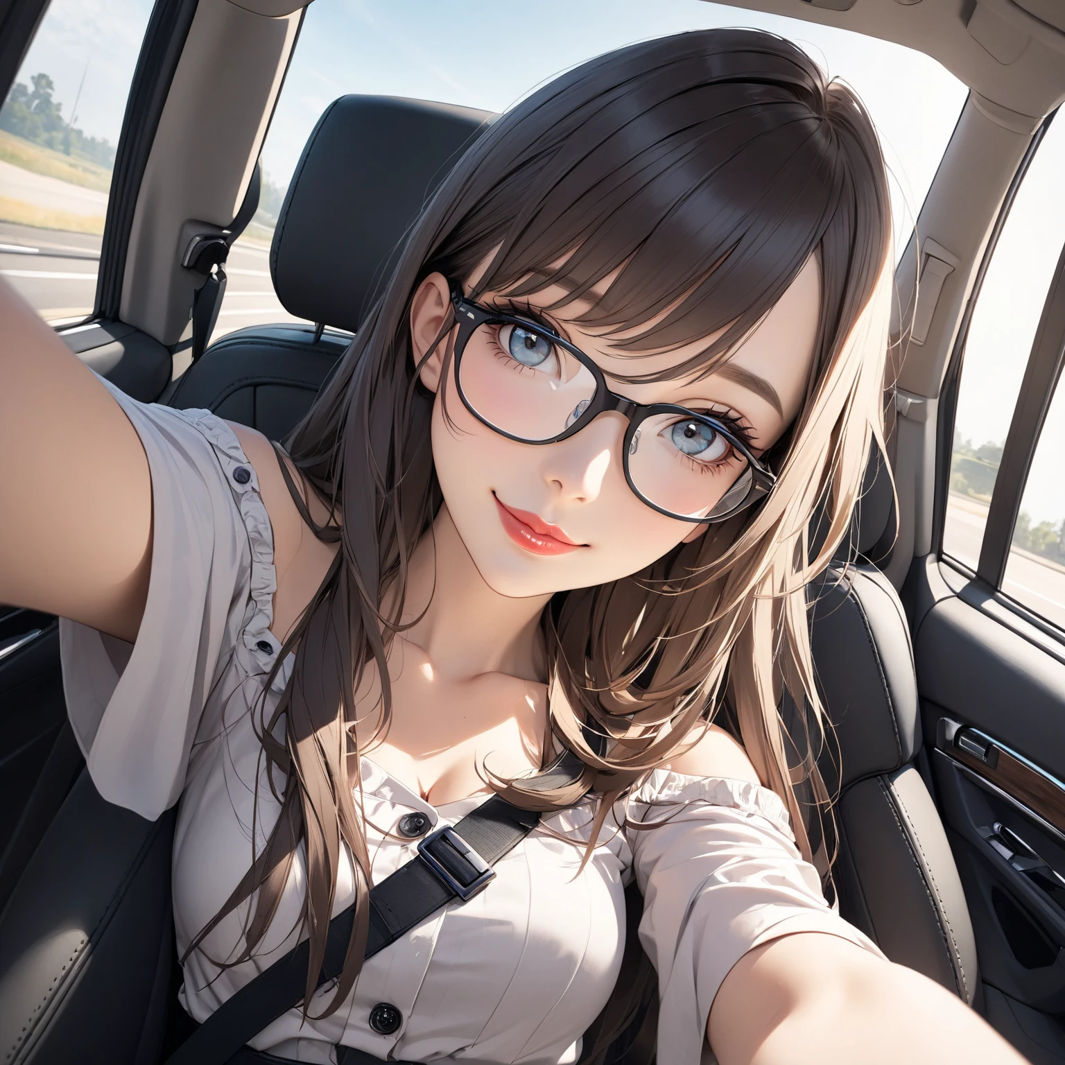 ((((masutepiece, Best Quality, High resolution)))), extremely detailed 8K, (Ultra HD, Ultra-detailed, Highly detailed), (1 female:1.5), Lustrous hair, (dynamicposes), facing at camera, ((爆乳,cleavage、Seductive smile,Open mouth、Hida,beautifull detailed face、Detailed eyes、Detailed eyes)), Tank Tops、(sun beam, Sunlight)