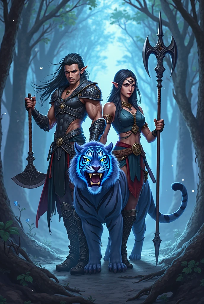 best quality, masterpiece, n64boxart, box art, retro artstyle, Drow Elves, a werewolf pack hunting in the wilderness, logo, English text, copyright name, <lora:N64BoxArtV1.1:1>