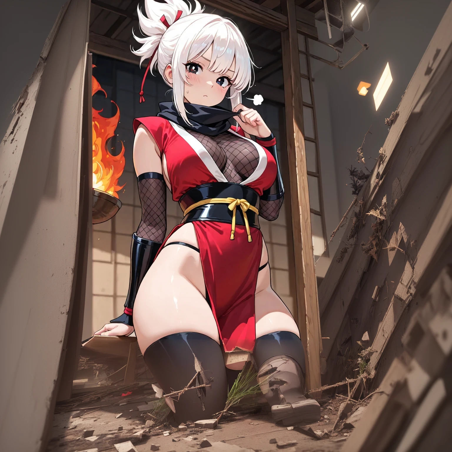 ((facing front:1.5)),( full body Esbian:1.5),Idle Pose,Beautiful and cute girl with dazzling smile, 1girl in, Solo, Bob Hare,Red hair ornament, platinum-blonde,red eyes, Beautiful detailed eyes, Looking at Viewer、A big smile, Portrait,Red Idol Costume, corsets,holding the mic,tits out, Backlight,stage