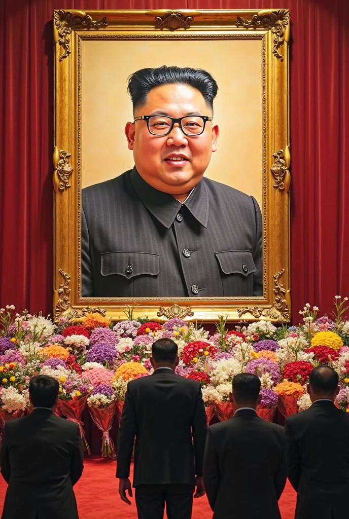 A photo of Kim Jong-un at an extravagant fireworks display,original,Kim Jong-un, the North Korean leader, is known for his distinctive appearance: a round face, a distinctive haircut with shaved sides and longer hair on top, and a stocky build. He is often seen in public wearing suits or military-style attire, which adds to his authoritative image.
