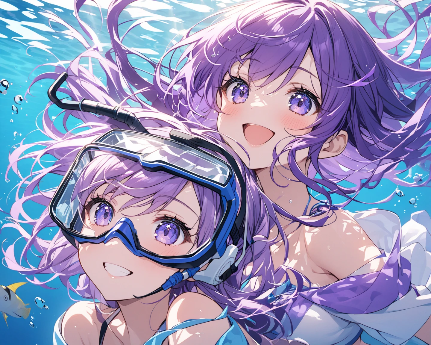 ,space helmet,), yuritamashi style, smiling, shiny skin, jewelry, purple eyes, open mouth, sky, blue sky, tongue hanging out, 2girls, trail of saliva, necklace, nail polish, ocean, drool, eyes brown, brown hair, couple of girls, very short hair, black hair, beach, outdoors, eva helmet, space helmet, spacesuit, short hair, eva helmet,bubble helmet,space helmet, ), 2girls,eye contact,looking at another, ,upper body, yuri, face to face, ,(blushing),ahegao, embarrassed, tongue hanging out, drool, trail of saliva, heavy breathing,