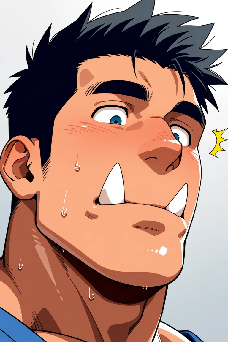 Demon Prince Has a thin scar running across his left cheek., as a reminder of a past battle. Eye color: deep and penetrating, of a crimson red color that seems to glow in the dark. Hair color: jet black, long and loose, with silver highlights that reflect light. face type: Angular and marked, with high cheekbones and a strong jaw.