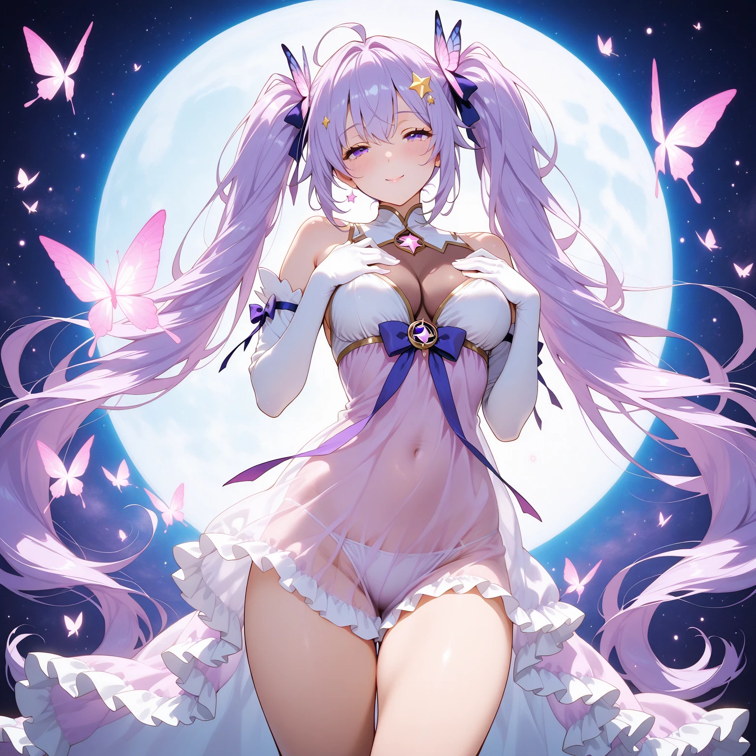 1 girl、Mature、Ample breasts、Long Hair、Long eyelashes、pale purple hair、Light color、Fleeting、sleepy、Purple butterfly、Shoulder Bare、necklace、dress、I'll never wake up、Lace fabric、In a dream、prism、Vanishing、I want to sleep、I want to die peacefully、Close ~ eyes、I wish I had never woken up like this... High resolution、Highest quality
