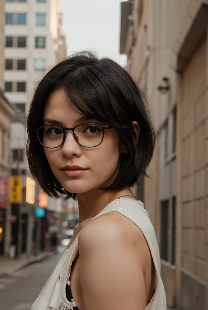 Girl with glasses and short hair
