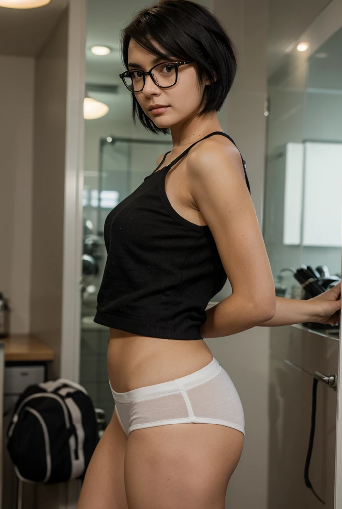 (Clothing:2.0, Track jacket:1.8, boxer shorts:1.8), (Wet:1.2), ((A grin:1.2, Short Hair:1.2, slender:1.5, Small Ass:1.5)), (Kitchen room:1.5), ((Japanese, 1 Girl, 18-year-old, 7 heads, Ideal body proportions, Black Hair, With bangs, Small breasts, Erect nipples, slender, Small Ass, Beautiful feet, Skinny Legs)), Surrealism, Cinematic Lighting, Depth of written boundary, First Person View, F/1.8, 135mm, Ticker, Mastepiece, Curate, ((Anatomically correct:1.3)), Textured skin, Super Detail, High detail, High quality, Awards, Best Quality, High resolution, 8K