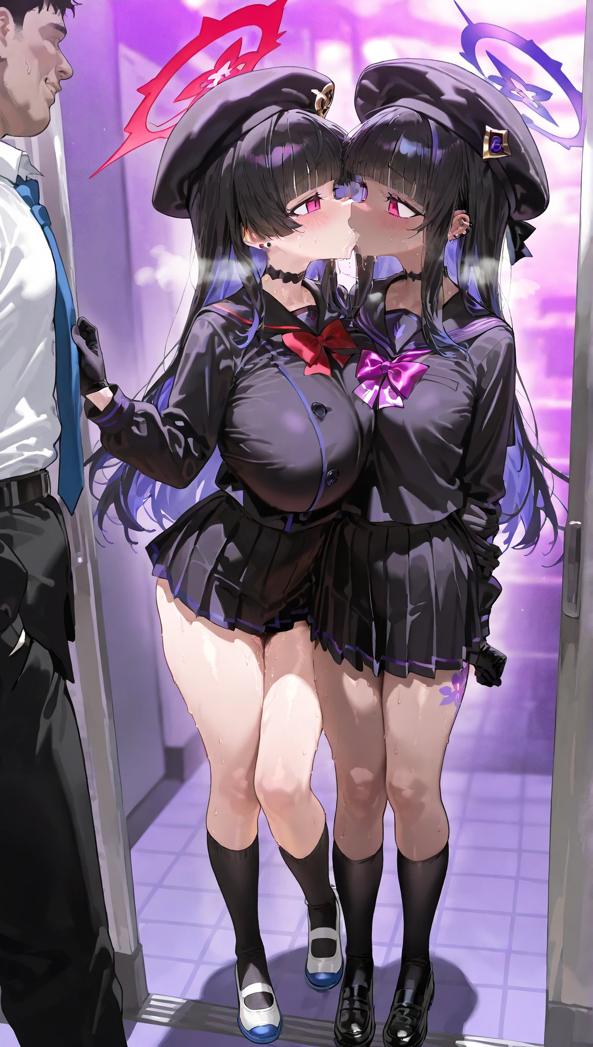 (masterpiece:1.4), (Highest quality:1.3), (high resolution:1.2), Perfect ???????, Well-formed face,Accurate depiction,Precise depiction,Beautiful depiction,(Rui々Shishi Body:1.1), (Healthy Body:1.1),(Shiny Hair:1.2), Well-formed face, Glassesをかけた, Glasses, Face, Lewd smile, Large Breasts,Big Breasts, Big Tits, Shaking breasts, Bouncing Breasts, Tight waist,Well-balanced body, Flexible fingers, Watching the audience, Braid,With clothes on, Clothes stuck to the skin with sweat, Erect nipples covered by clothes,A body trembling with ???????,A convulsing body, A body arching backwards in ecstasy, A bowed back,Clothes with titty holes, Luxury costumes, See-through clothing, Clothes with a wide open back, Side boobs are visible, Skirt with slit, Skirt lifted, Side view, girl on top, Cowgirl, vaginal sex, Bright room, Illuminated by lighting, (girl trembling with sexual climax:1.3), Estrus female, Begging for sex, Pant voice,Sex between women, Multiple women, Multiple Girls, Lesbian Sex, Lily SEX, Girls having sex with clothes on, Girls committing crimes, Girls only room, nsfw,
