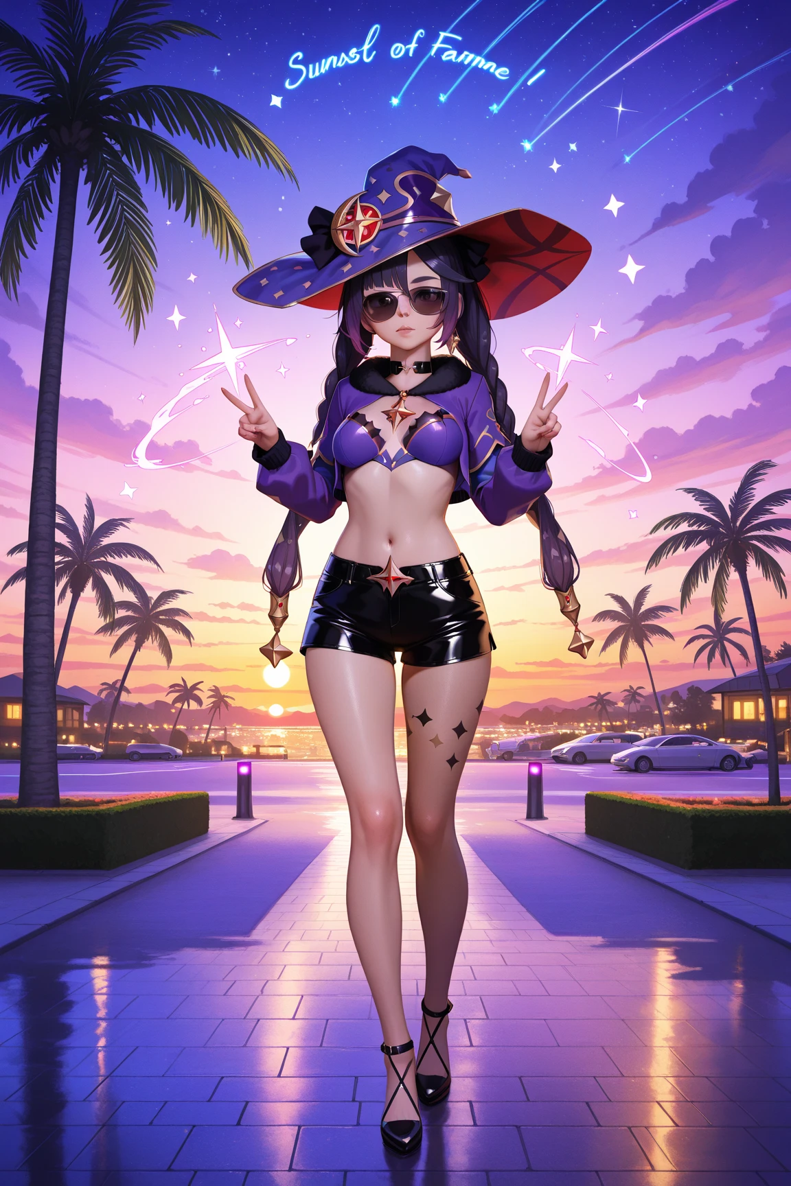 Cartoon girl with purple hair holding mobile phone with New Year message, in a halloween style, Happy!!!, in the art style of 8 0 s anime, halloween art style, Witch Girl, 2 d anime style, marin kitagawa fanart, Halloween, nffsw, jojo anime style, けもの, by Shingei, halloween celebration